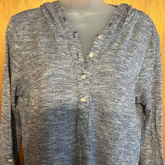 Women’s Lightweight Hooded Henley Sz L Blue - Picture 2 of 8